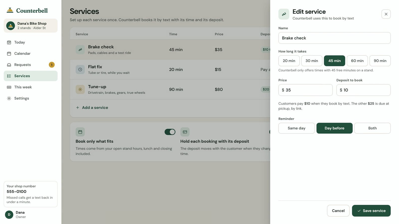 the drawn service card fading into the real services screen