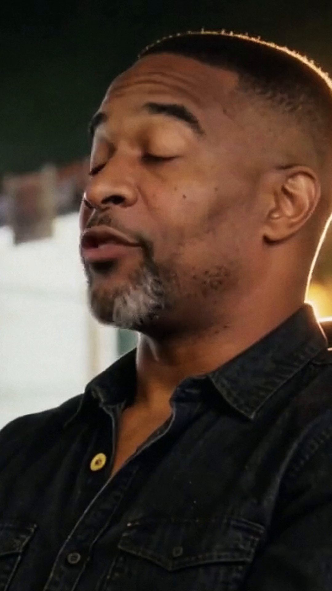 the testimonial in 9:16, opening on his face